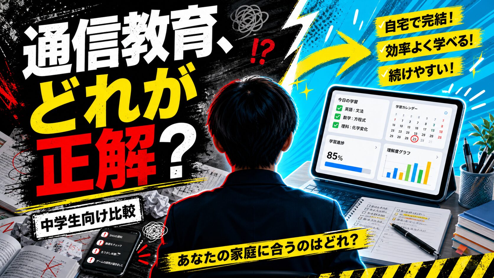 中学生向け通信教育を比較する親子