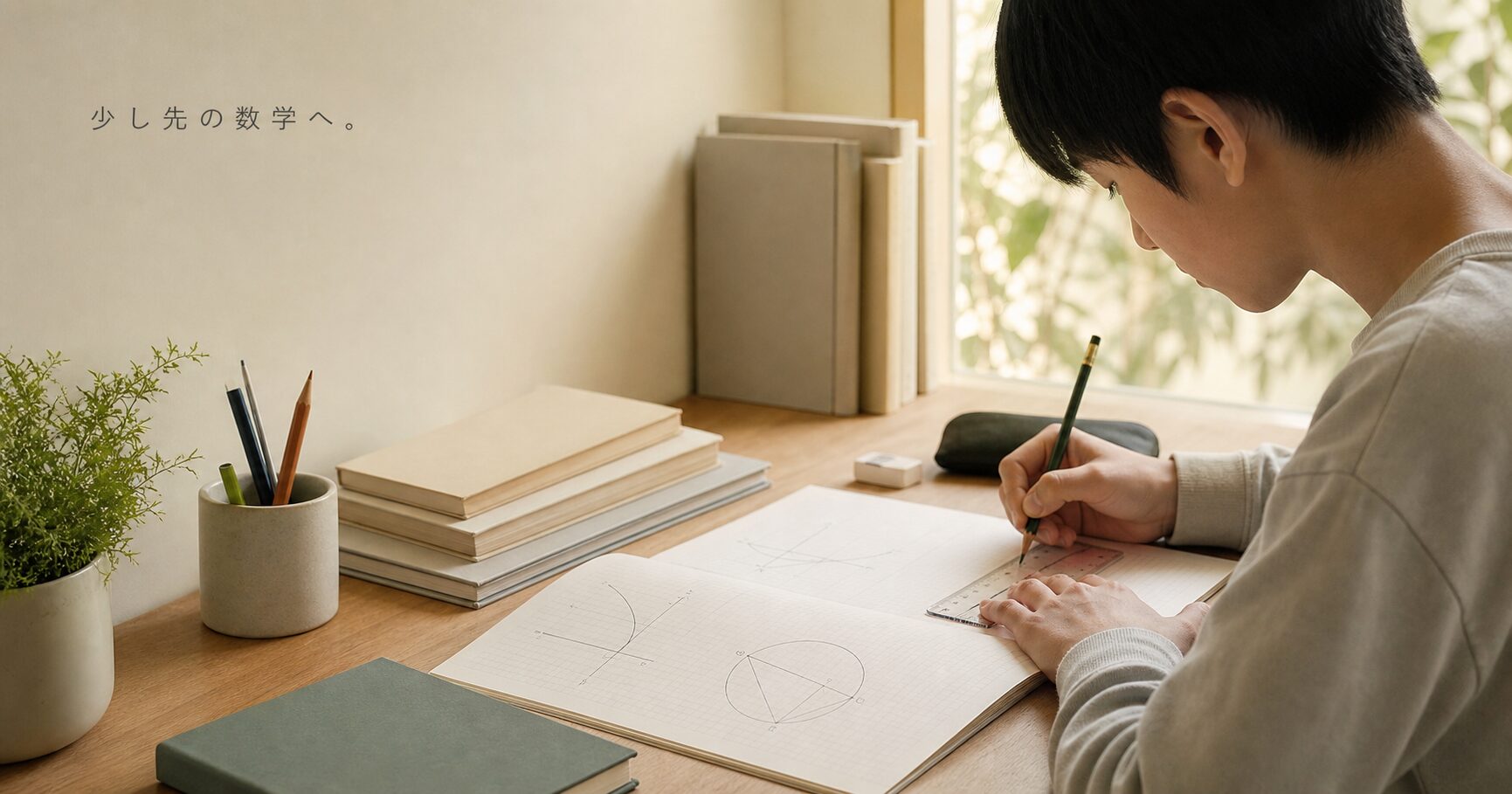 数検準2級に向けて高校数学を先取り学習する中学生の机