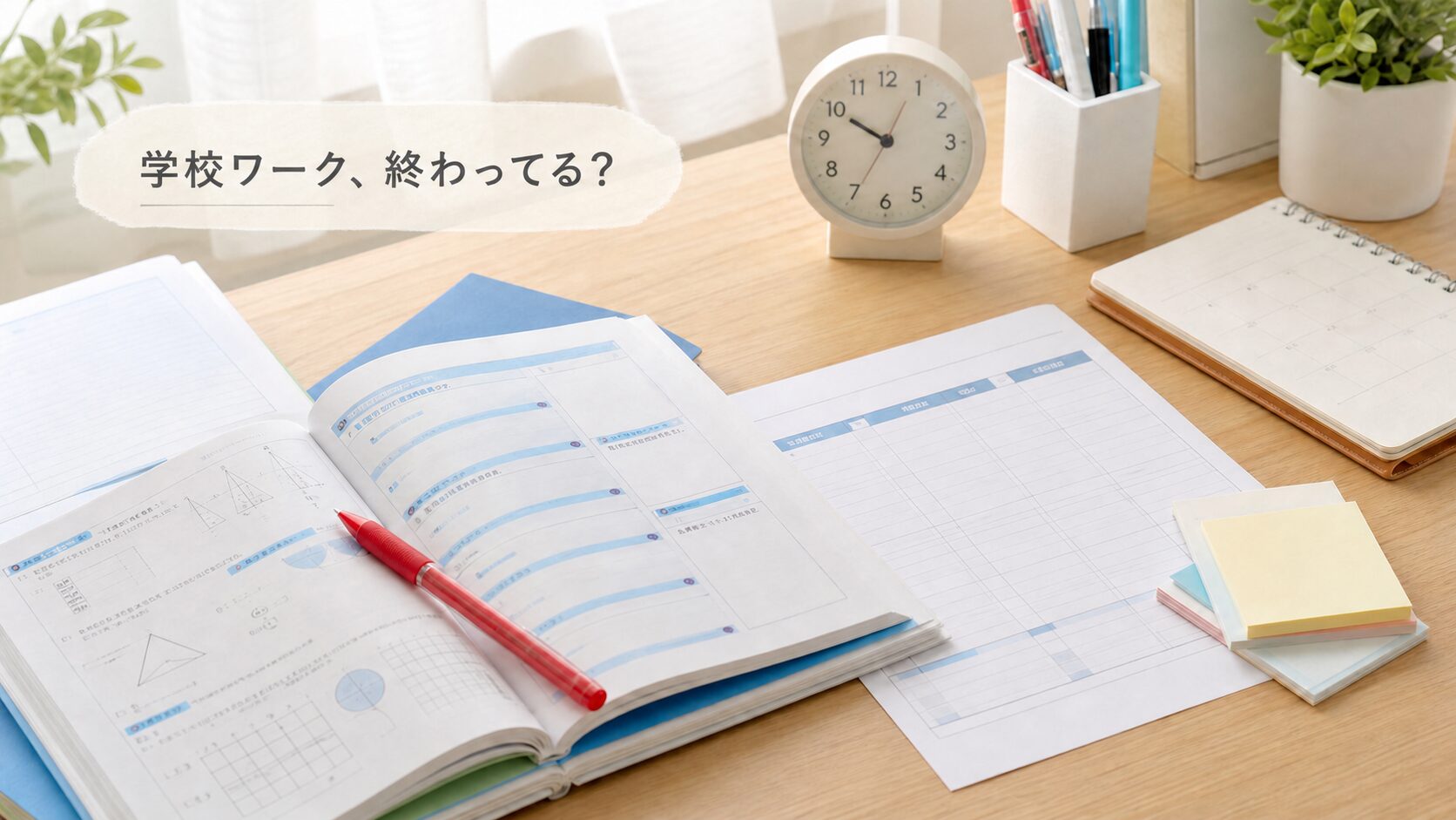学校ワークに取り組む中学生