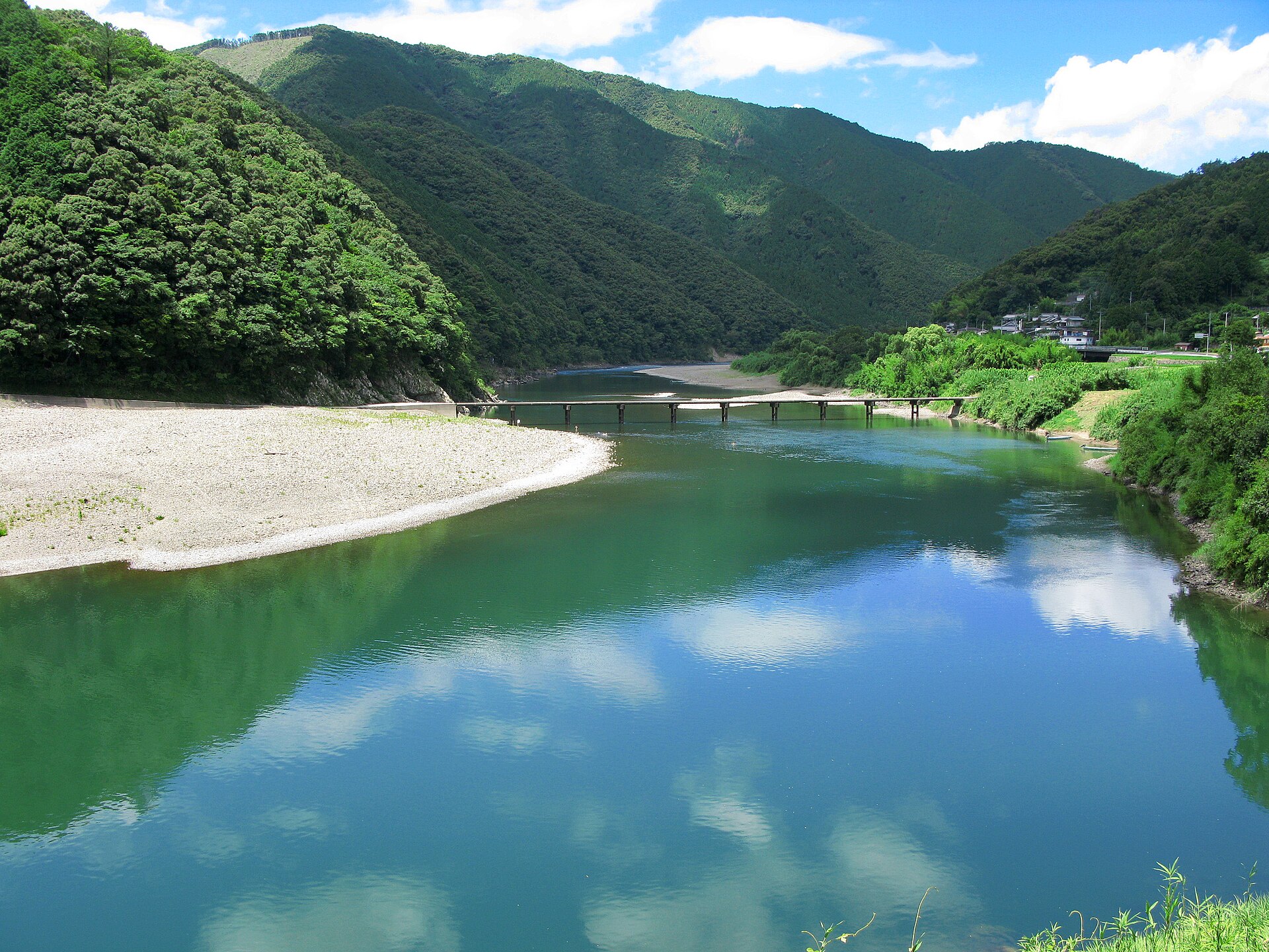 四万十川と岩間橋の実写写真