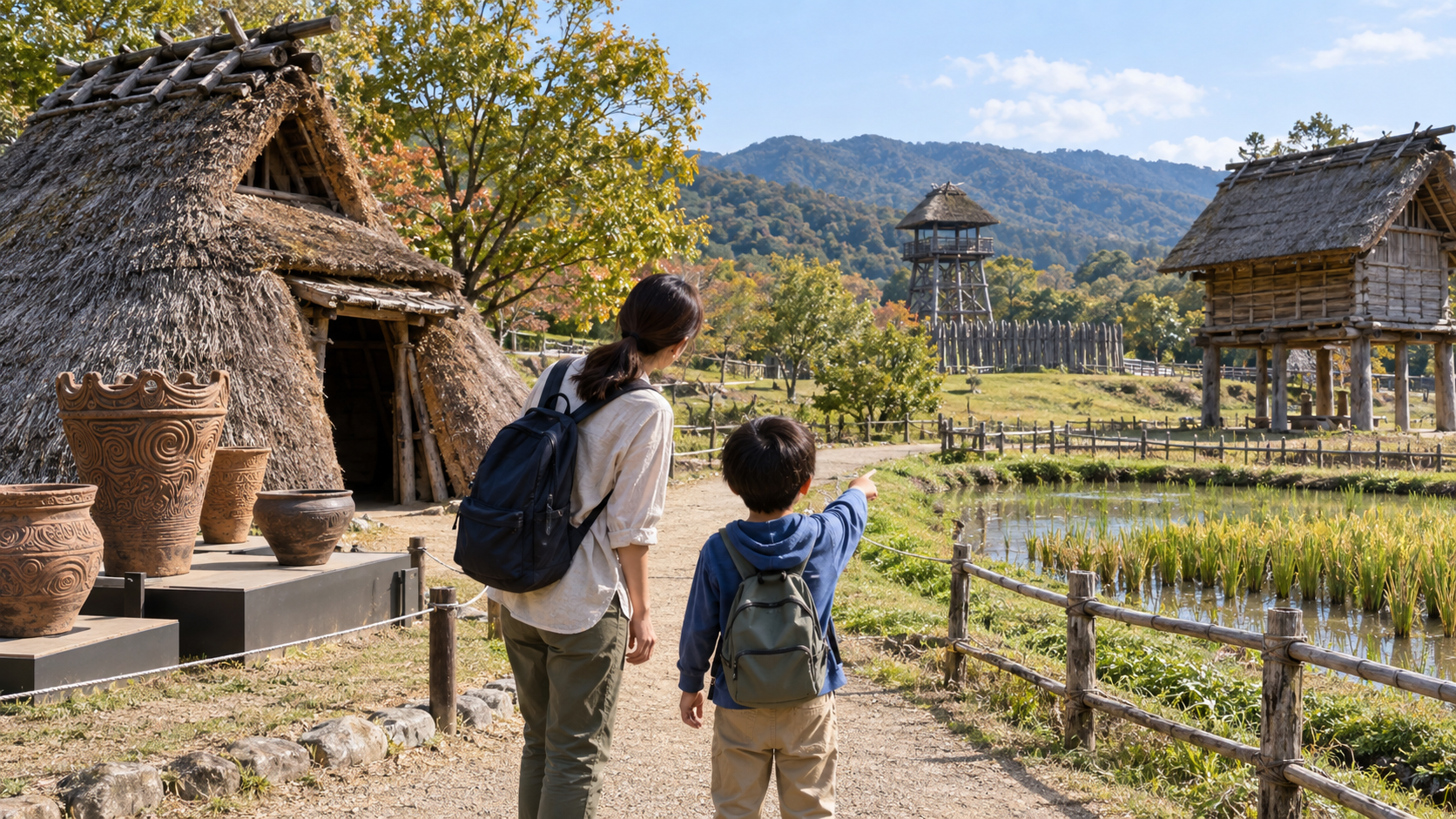 縄文の竪穴住居と弥生の水田・高床倉庫を親子で見比べる学び旅