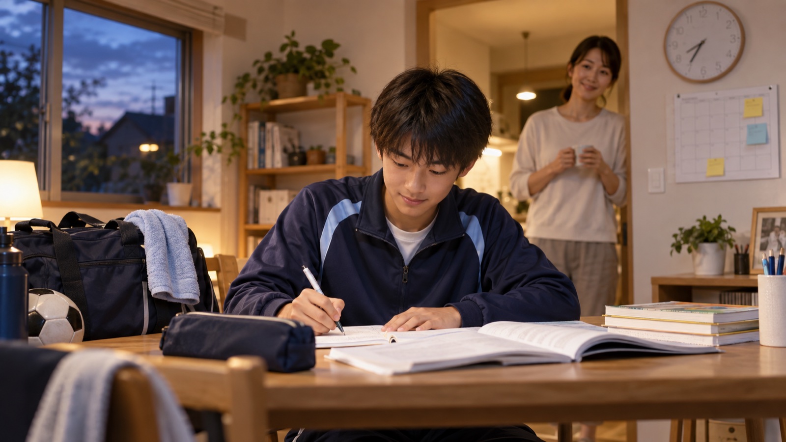 部活後に学ぶ中学生