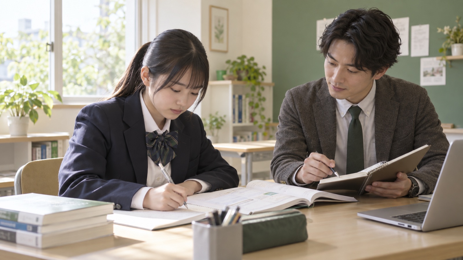 中高一貫校の教材に合わせて個別指導を受ける生徒