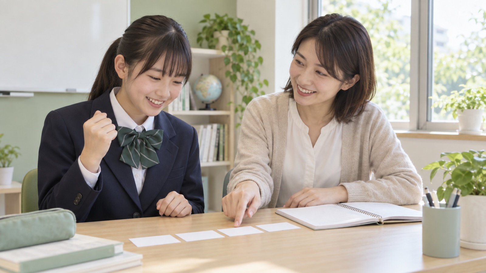 中学一年生が英語の語順を講師と学ぶ様子